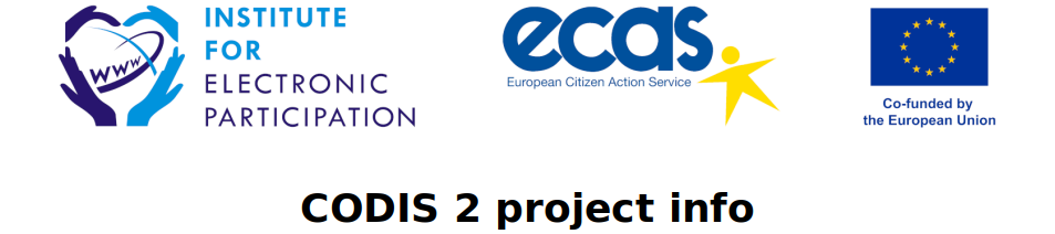 Co-creating digital policies in Slovenia Phase II - (CODIS 2) project banner including logos of INePA ECAS and European Commission