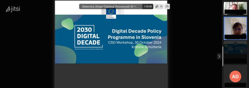 Spletna delavnica civilne družbe »Spremljanje izvajanja in dopolnitve ukrepov digitalne vključenosti v Nacionalnem strateškem načrtu za digitalno desetletje«